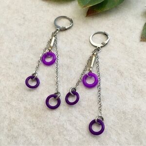 Purple Light & Dark Tri-Slinky & Rings Dangle Earrings